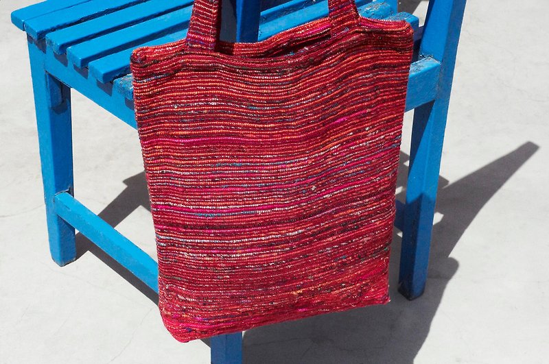 Limited Handmade Sari Stripe Lightweight Bag/ Sari Line Backpack/ Side Bag/ Shoulder Bag/ Sari Line Travel Bag-Starry Red Stripes - Messenger Bags & Sling Bags - Cotton & Hemp Red
