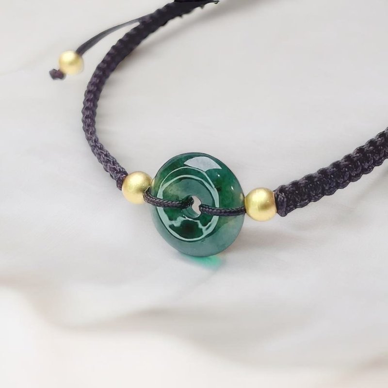 [May ‧Peace] Green Flower Jade Peace Buckle Braided Bracelet | Natural Burmese Jade A Grade | Gift - Bracelets - Jade Green