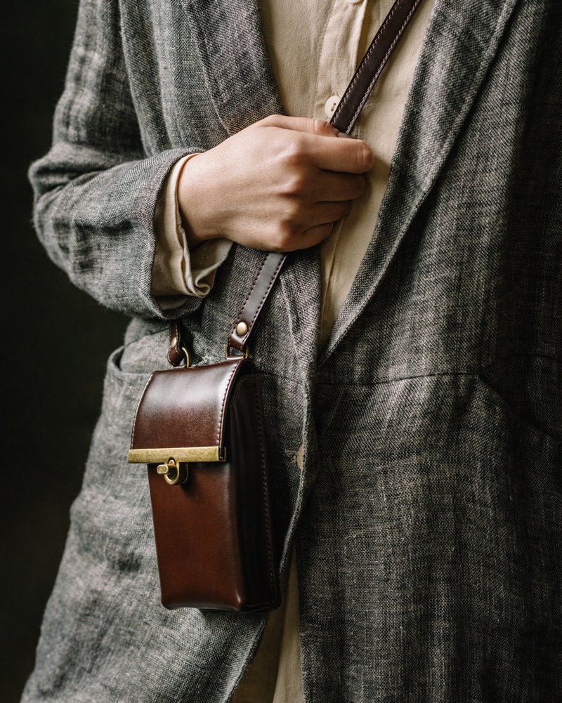 ZOEY brown leather diagonal phone case - Handbags & Totes - Genuine Leather Brown