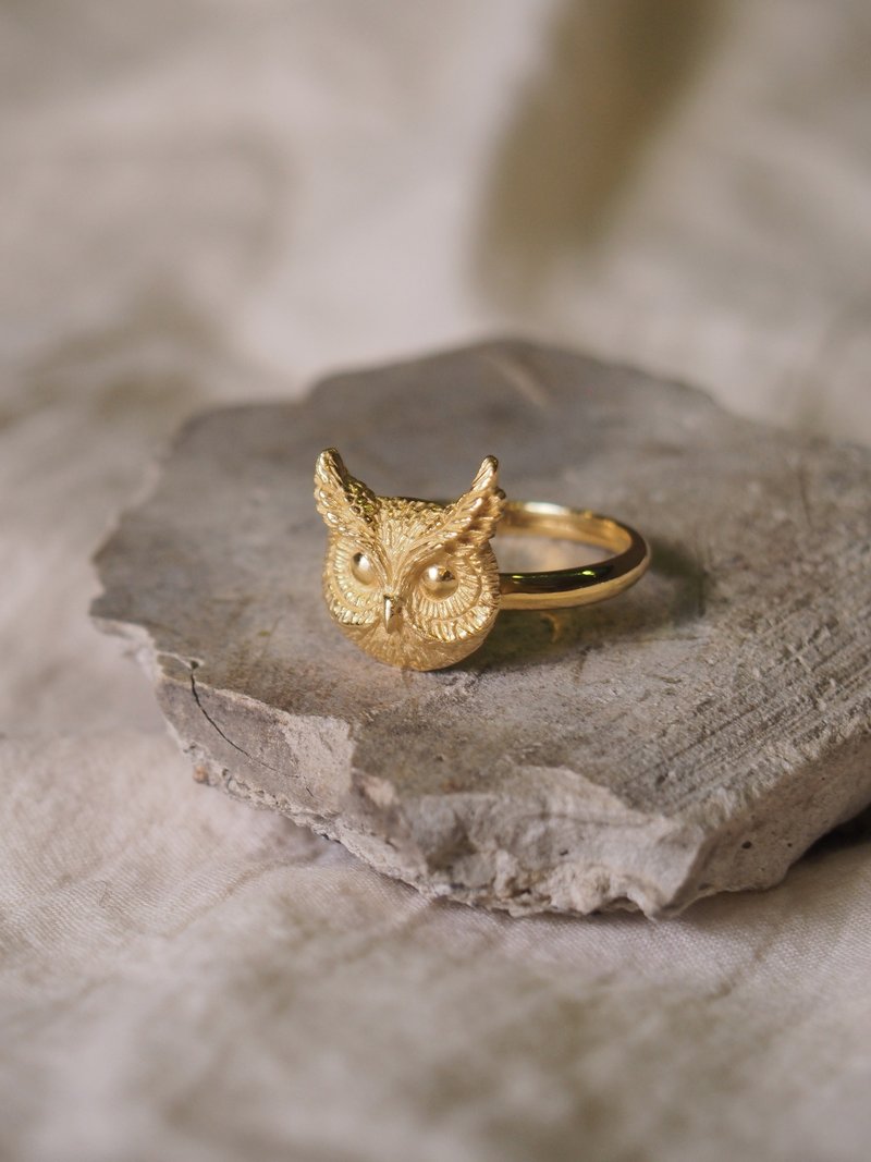 Merry Great Horn Owl Ring, Sterling Silver, Silver Ring, Gold Ring, Owl Ring. - 戒指 - 純銀 金色