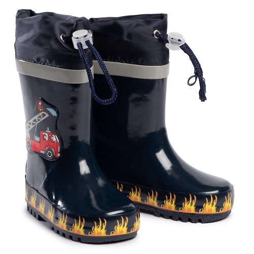 日安朵朵 德國PlayShoes 天然橡膠中筒束口式兒童雨鞋-消防車