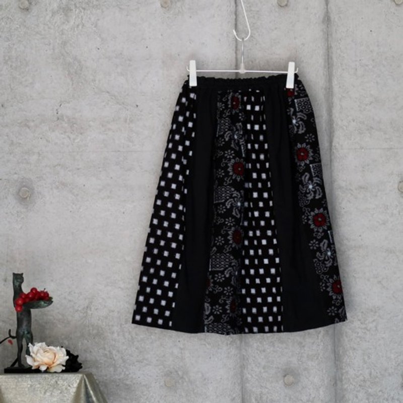 Pinkoi Proxy Purchase - Indigo dyed cotton skirt, black, patchwork / Free size, Kimono remake - One Piece Dresses - Cotton & Hemp 