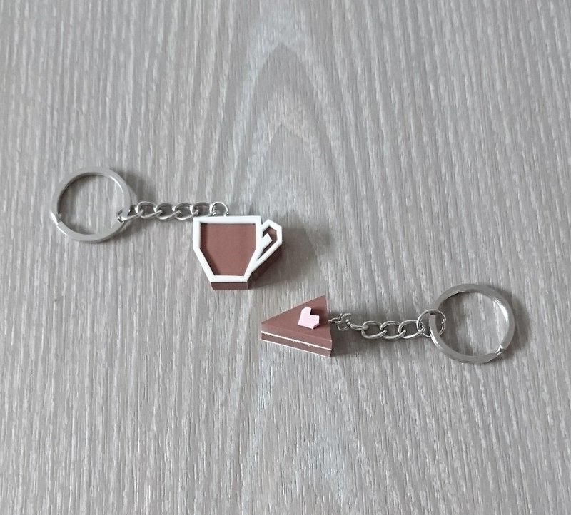 咖啡&蛋糕鑰匙圈 - 鑰匙圈/鑰匙包 - 橡膠 咖啡色