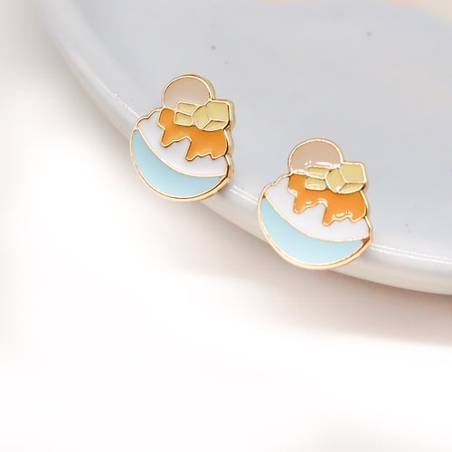 Little OH! 手工飾品 藍杯子芒果冰 可愛杯杯就是消暑 夾式耳環 台灣食物系列
