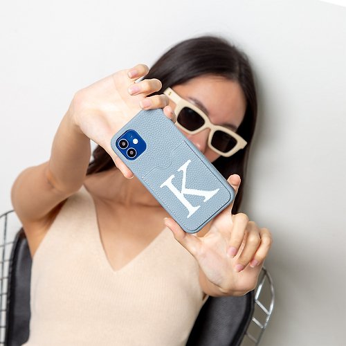 The Common Flecks Personalized Marina Mist Cardslot Genuine Leather Phone Case