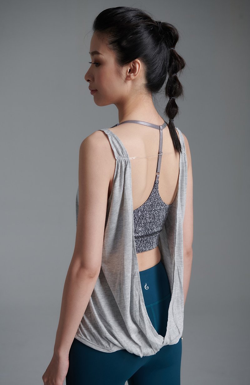 April Tank-White - Printing Black - 2-piece - Women's Yoga Apparel - Polyester 