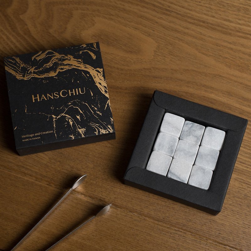[Valentine's Day Engraving] Hualien Marble Ice Brick 9-piece Hot Stamping Gift Box Whiskey Gift for Boyfriend - แก้วไวน์ - หยก ขาว