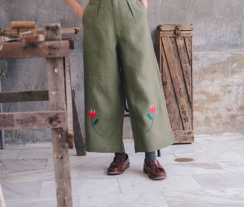 【Off-season sale】Poppy Linen Pants :  Olive Green - Women's Pants - Linen Green