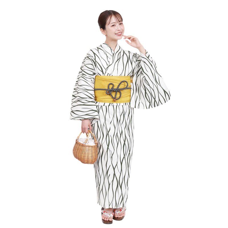日本 和服 女性 梭織 浴衣 腰封 2件組 F Size x40-14a yukata - 其他 - 棉．麻 綠色