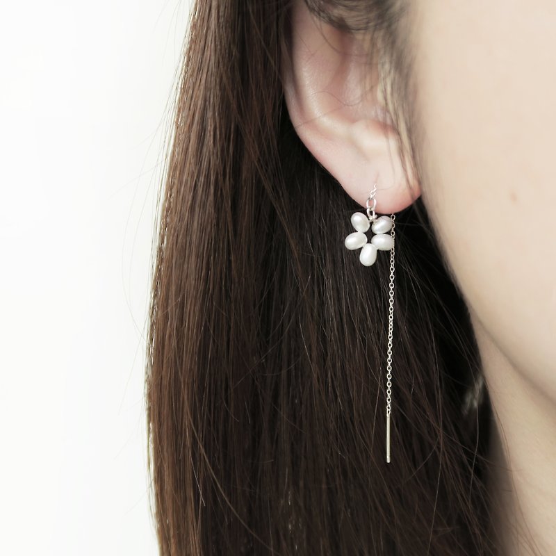 Pair of 925 sterling silver summer pearl flower earrings - Earrings & Clip-ons - Sterling Silver Blue
