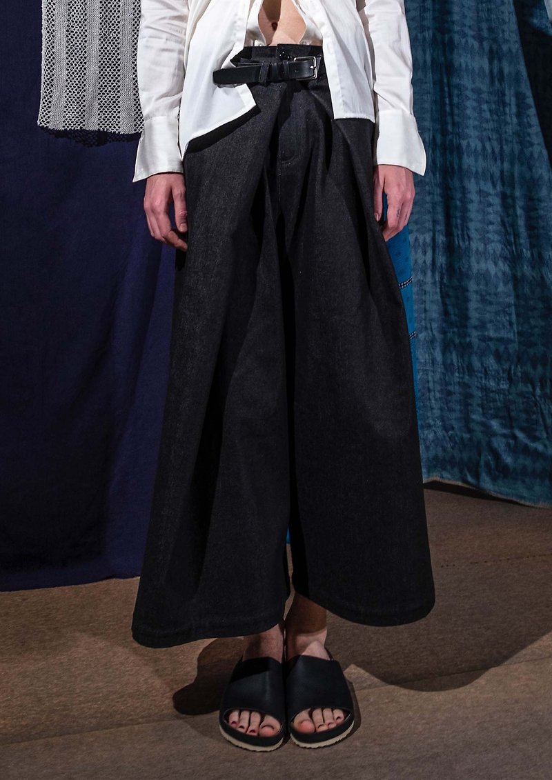 Denim Kung fu 3 way pants - กางเกงขายาว - ผ้าฝ้าย/ผ้าลินิน สีดำ