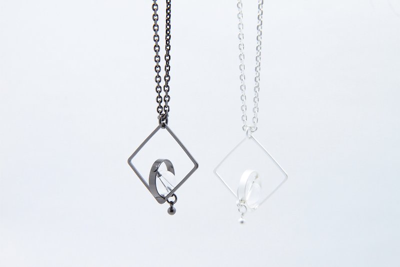 White crystal winter limited small universe square necklace _ silver white _ black silver _ white crystal - Necklaces - Other Metals 