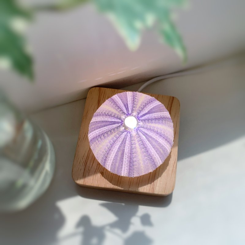 Natural purple sea urchin handmade night light atmosphere lamp home decoration square lamp holder - โคมไฟ - เปลือกหอย สีม่วง