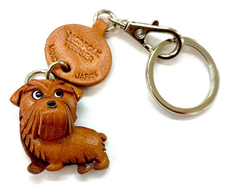 NORFOLK TERRIER Leather Keychain handmade in Japan lead charm collar charm VANCA - Keychains - Genuine Leather Brown