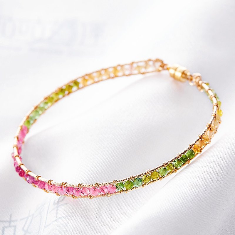 14K Golden Tourmaline Bracelet -  (Consecration included)  Love Luck / Marriage - Bracelets - Crystal Multicolor