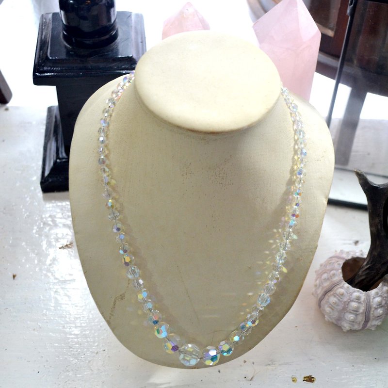 Super flash Swarovski white crystal necklace ladies ladies Japanese high-end second-hand vintage jewelry - สร้อยคอ - วัสดุอื่นๆ สีใส