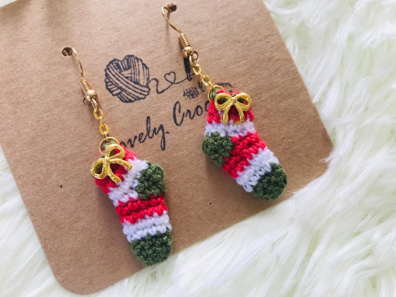 Christmas Gift, Christmas Stocking Crochet Earrings, Christmas Crochet Earrings - Earrings & Clip-ons - Thread Multicolor