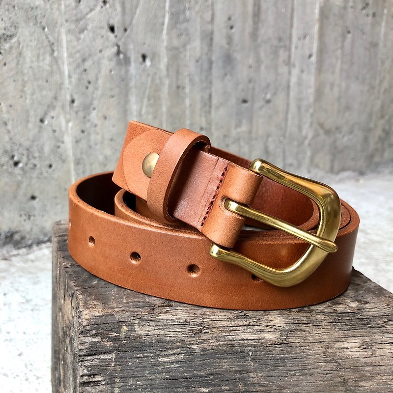 3cm wide and narrow horseshoe leather belt_coffee vegetable tanned cow leather. Handmade [LBT Pro] - Belts - Genuine Leather Brown