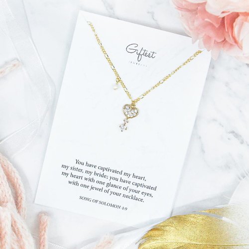 Giftest Jewelry 禮悟 Giftest 18K鍍金 / 心的鎖匙 基督教耶穌福音飾品項鍊聖經N11