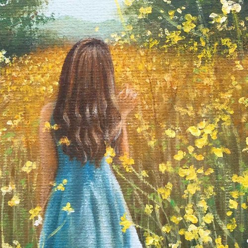 油絵（小花）額装　小さな絵 Amazon.co.jp: 木村咲 黄色い小花 F6号 受注制作 油彩画 油絵