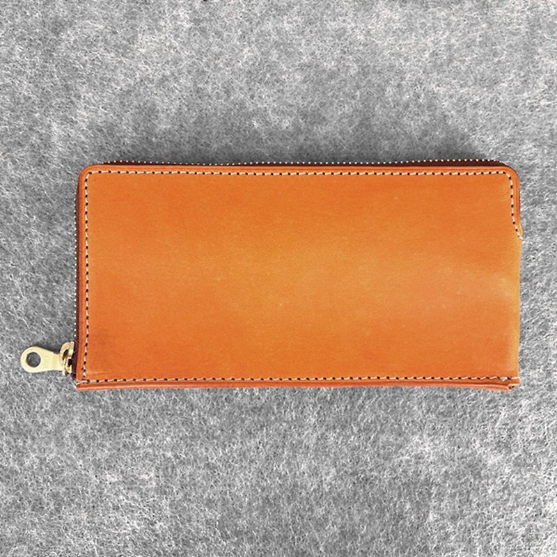 Handmade Leather Goods | Handmade Leather | Customized Wallet | Customized Wallet-L-shaped Zipper Long Clip - Wallets - Genuine Leather Brown