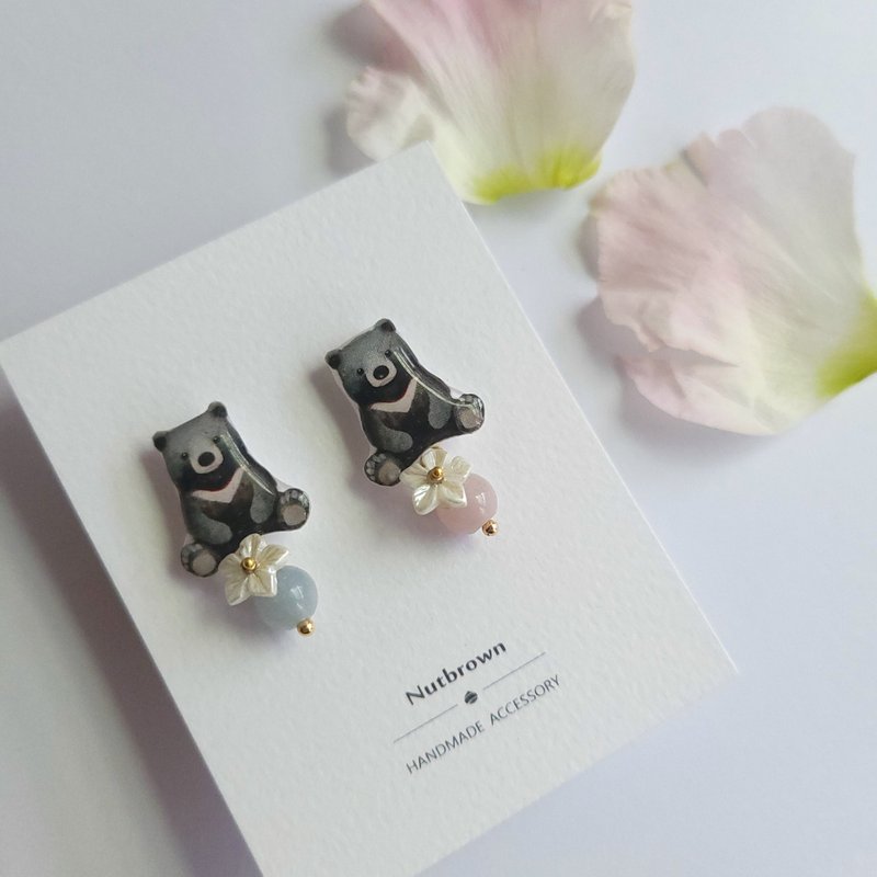 Animal Series-Taiwan Black Bear Amethyst Aquamarine Earrings/ Clip-On - Earrings & Clip-ons - Resin Multicolor