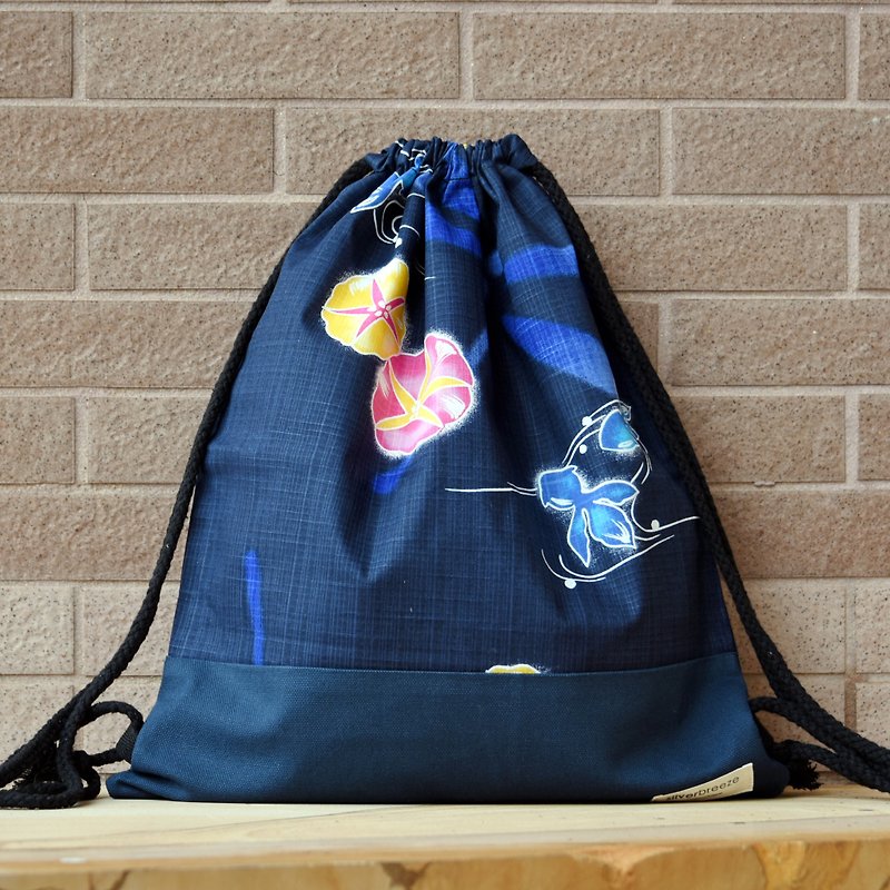 Silverbreeze~ Bundle Back Backpack ~ (B162) (In stock) - กระเป๋าหูรูด - ผ้าฝ้าย/ผ้าลินิน สีน้ำเงิน