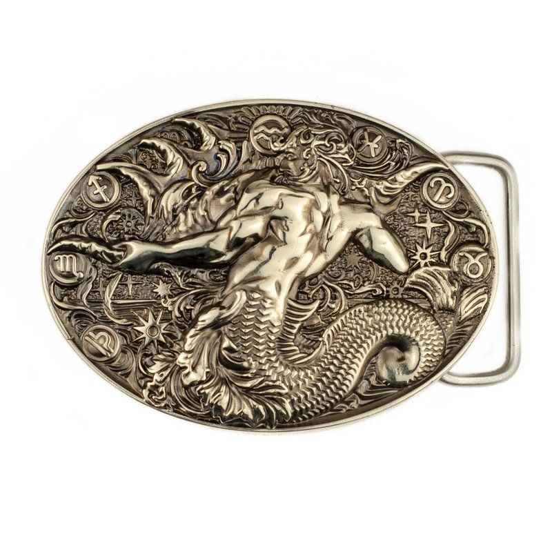 Aquarius soild german silver belt buckle, Zodiac sign nickel silver belt - 腰帶/皮帶 - 其他材質 銀色
