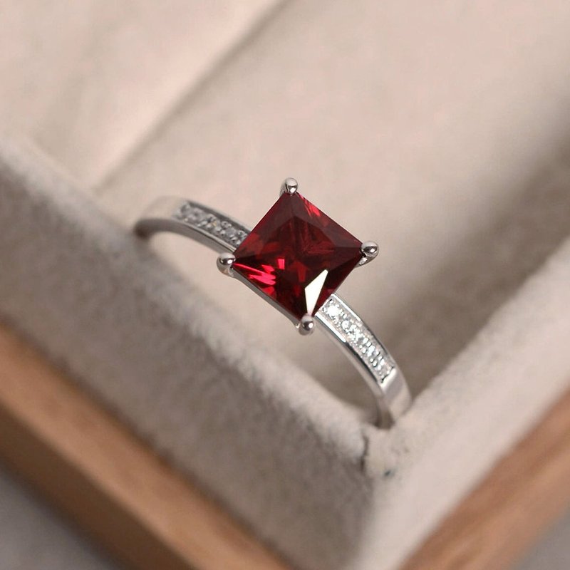 7 mm. Red natural ruby ring silver sterling size 7.0 free resize - General Rings - Sterling Silver Red