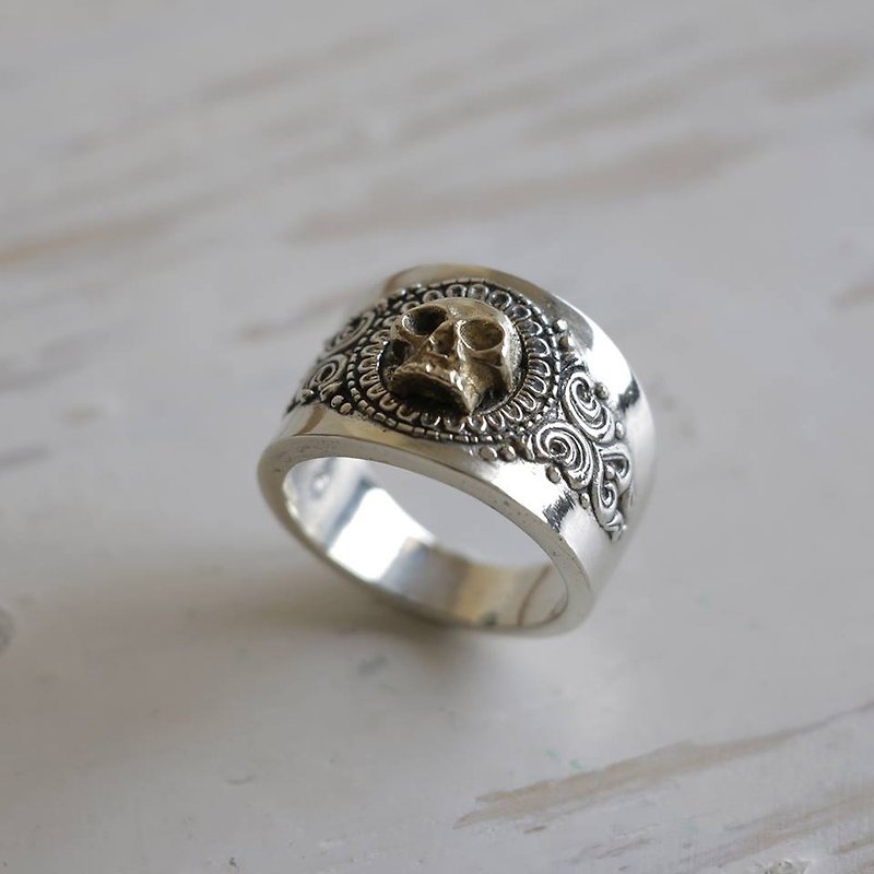Gothic Reaper Skull Ring biker Sterling Silver Men Statement Pirate Jewelry 925 - General Rings - Other Metals Silver
