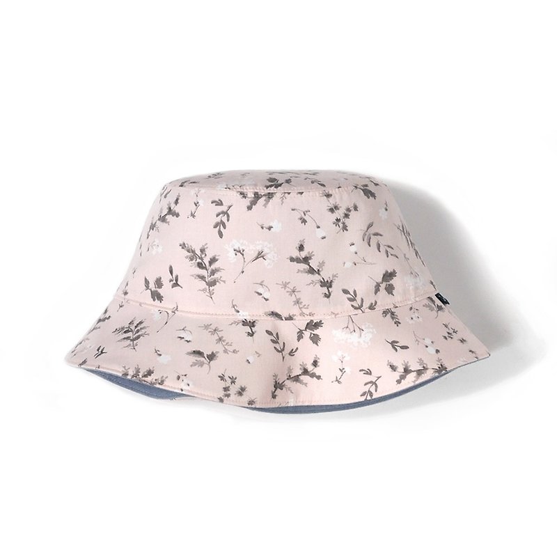 Ink flower double-sided fisherman hat - light pink - หมวก - ผ้าฝ้าย/ผ้าลินิน สึชมพู