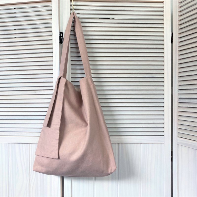 Cotton Linen side ribbon fashionable sub bag smoky pink - Handbags & Totes - Cotton & Hemp Pink
