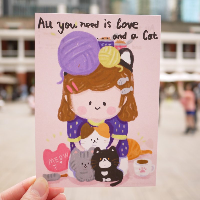 Postcard/ Cat Slave Girl - Cards & Postcards - Paper Pink