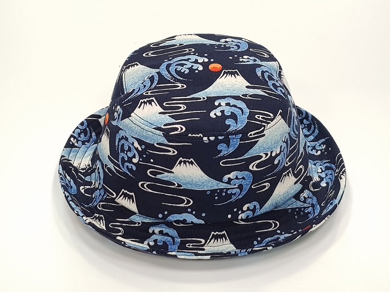 【HiGh MaLi】經典漁夫帽-浮世繪富士山#情人節#爸爸節禮物 #遮陽 - 帽子 - 棉．麻 藍色