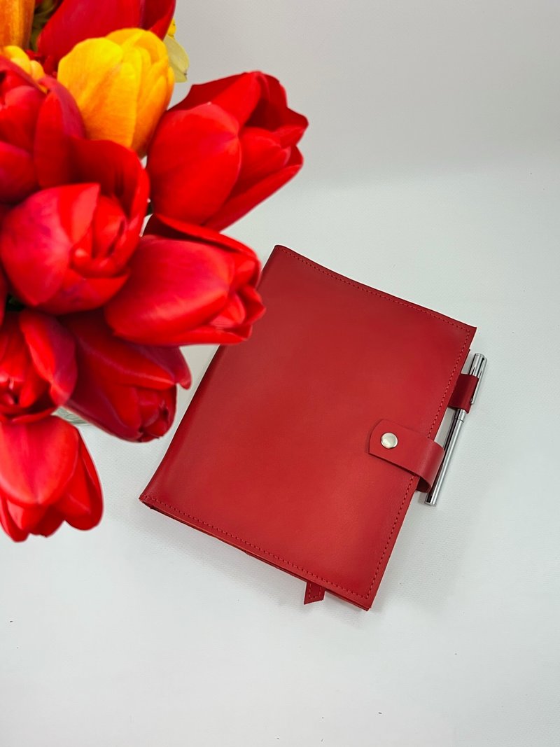 Natural Italian Leather Planner - สมุดบันทึก/สมุดปฏิทิน - หนังแท้ สีแดง