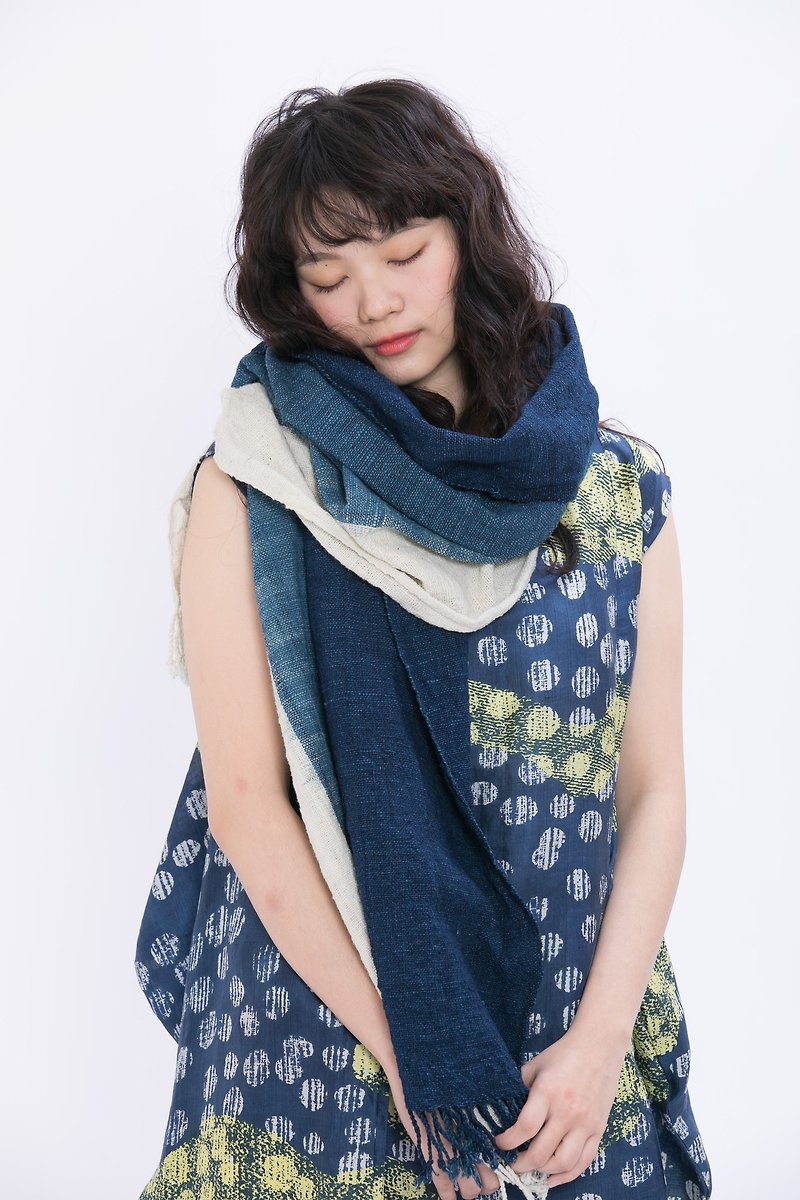 Grass dyed organic cotton scarves _ _ sky gradient fair trade - Scarves - Cotton & Hemp Blue
