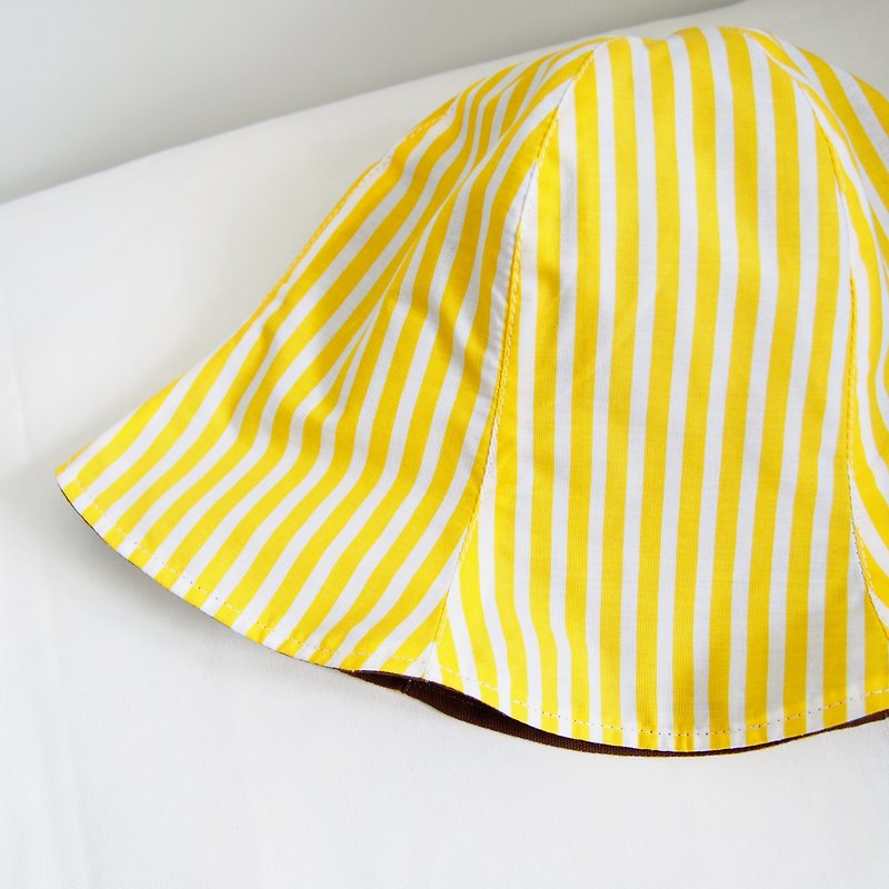 Cotton & Hemp Hats & Caps Yellow - Yellow and White Stripe - Handmade Bucket Hat | Double sided