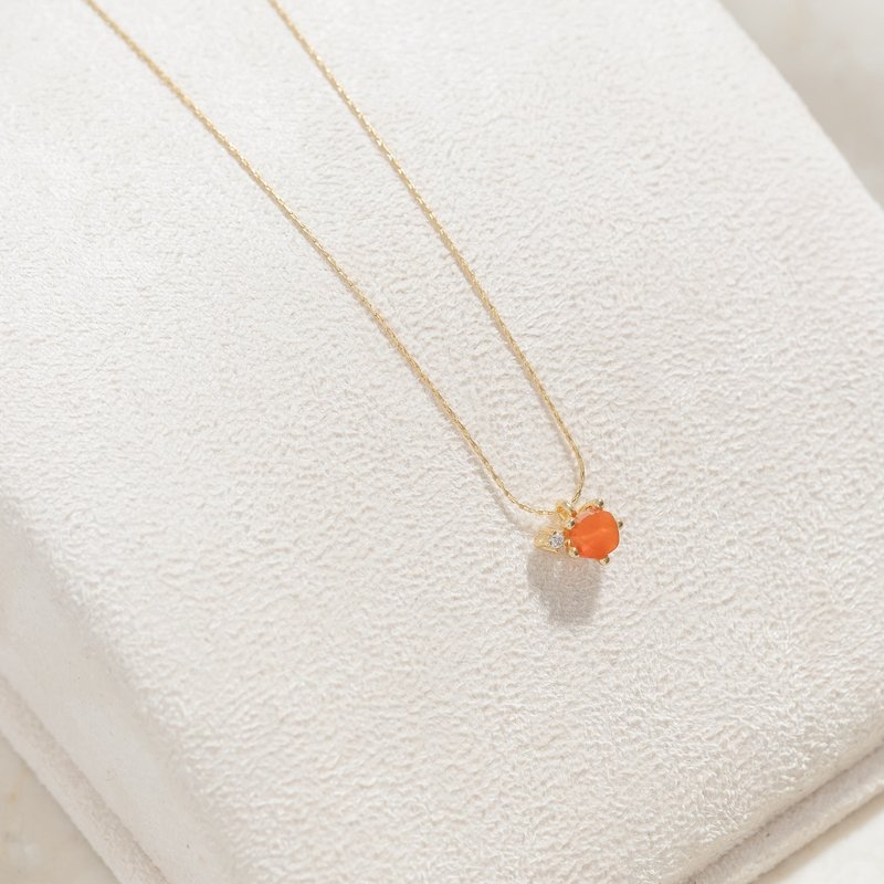 【獅子座生日石】紅玉髓 Carnelian 天然石項鍊 韓國製造 - 項鍊 - 不鏽鋼 