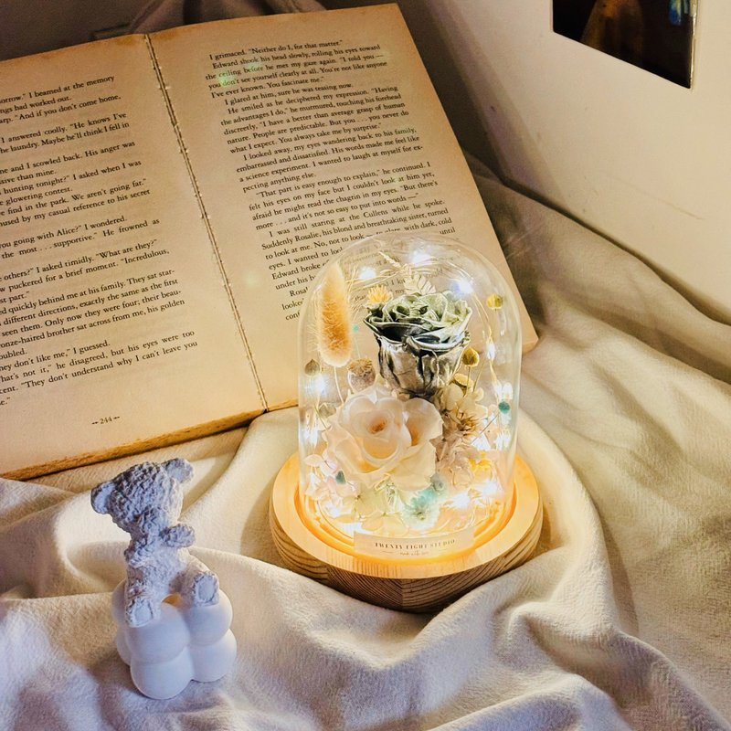 小王子與他的玫瑰花 銀白款 玻璃鐘罩 可客製 - 乾燥花/永生花 - 植物．花 銀色