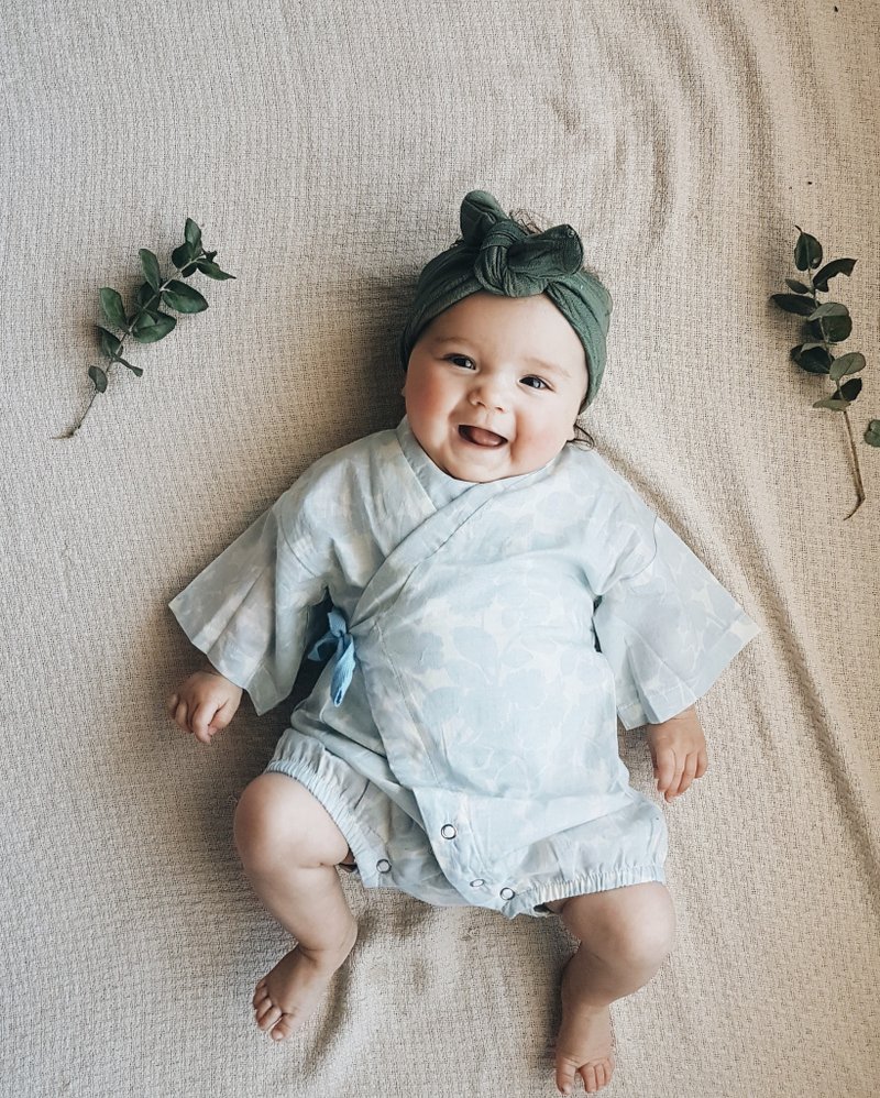Japanese Cotton Kimono Baby Romper Raitoburu - 其他 - 棉．麻 藍色