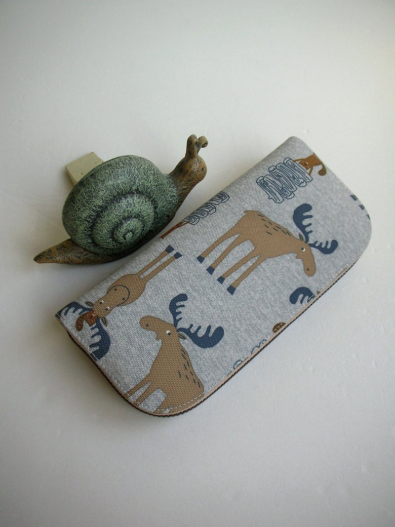 [The elk is aiming at me] fine canvas - long clip/wallet/coin purse/gift - กระเป๋าสตางค์ - ผ้าฝ้าย/ผ้าลินิน สีเทา