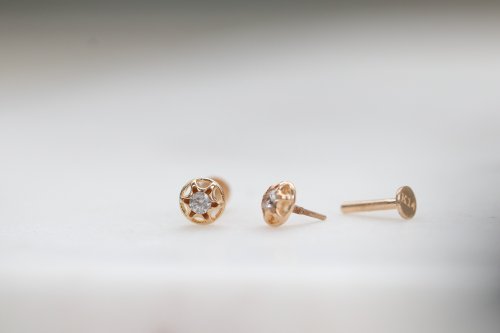 CHARIS GRACE 14K 圓星星鎖珠耳環 (單個) (前鎖,平底 圓餅)耳骨耳窩不退色