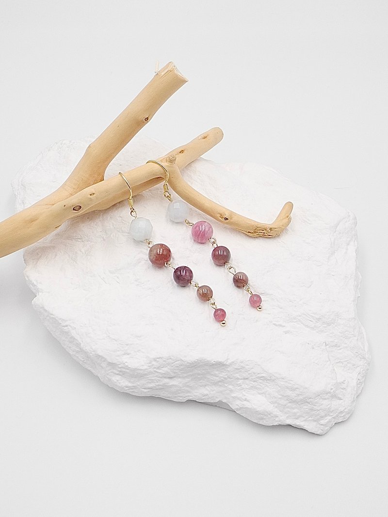 【hydrangea handmade Earrings】tourmaline summer costume Hanfu kimono bridal - Earrings & Clip-ons - Semi-Precious Stones Multicolor