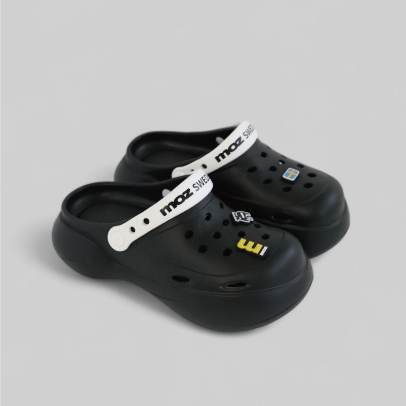 moz Swedish moose bun thick-soled lightweight two-wear waterproof clogs - black - รองเท้ากันฝน - วัสดุอื่นๆ สีดำ