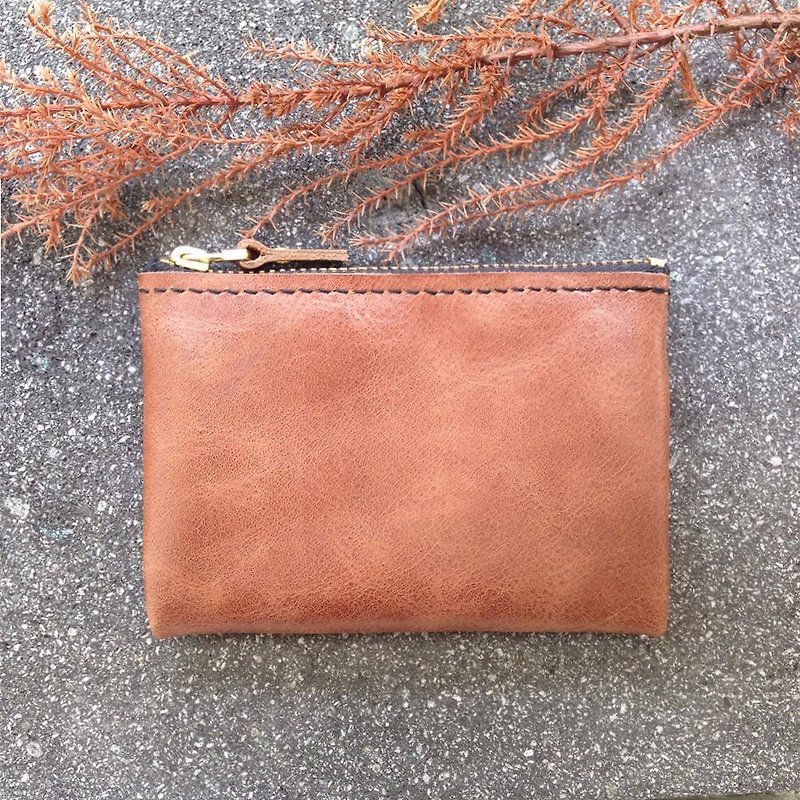 Mezzanine zipper wallet burst cracked brown ykk gold zip coin purse - Coin Purses - Genuine Leather Brown