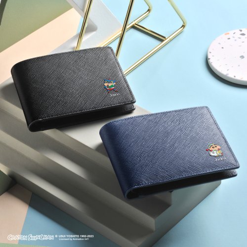 Crudo Leather Craft 蠟筆小新限量版 UV印刷 客製化刻字 十字紋皮夾短錢包 (2色)