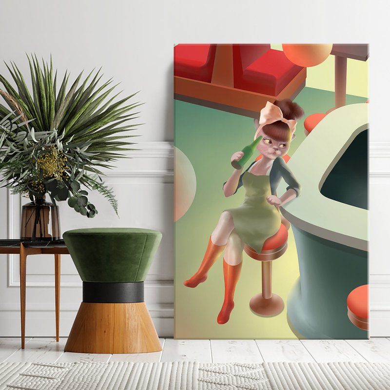 Miss Meow Illustration Art Print Bar Counter Moment - โปสเตอร์ - วัสดุอื่นๆ หลากหลายสี