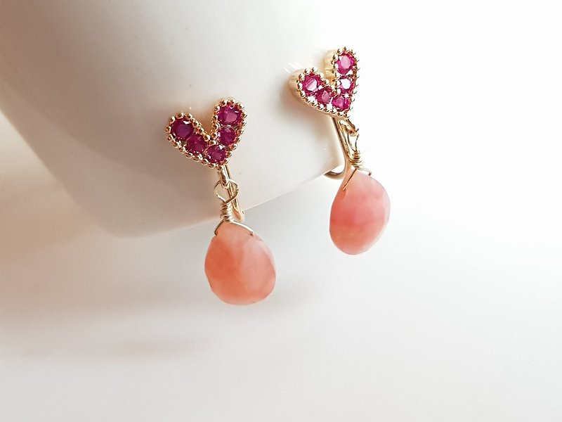 Dances rose pink Stone 14K gold Clip-On painless injection Clip-On Natural Pink Opal - Earrings & Clip-ons - Gemstone Pink
