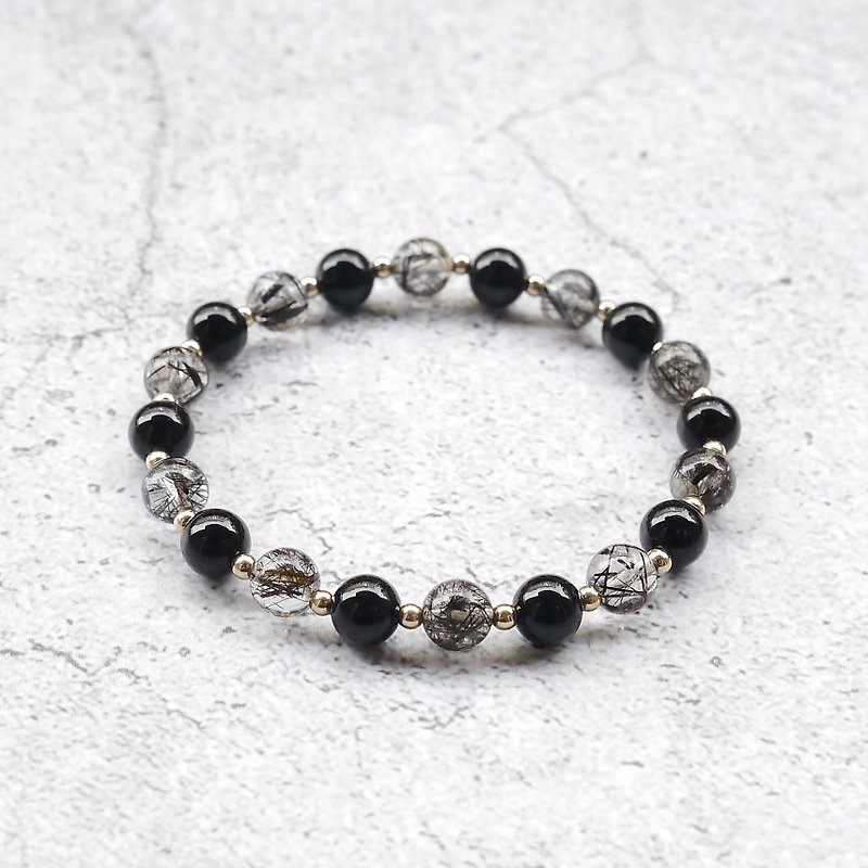 6MM black hair crystal black agate 14KGF gold-filled natural stone bracelet I Lucky I - Bracelets - Crystal Black