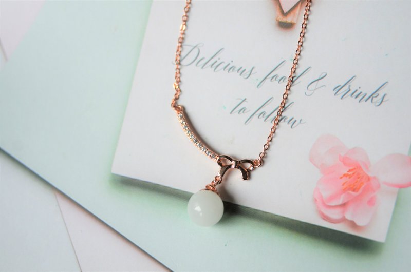 [Pre-order end of May] Little Lucky - 925 Silver plated Rose Gold breast milk jewelry bow necklace - Necklaces - Silver Pink